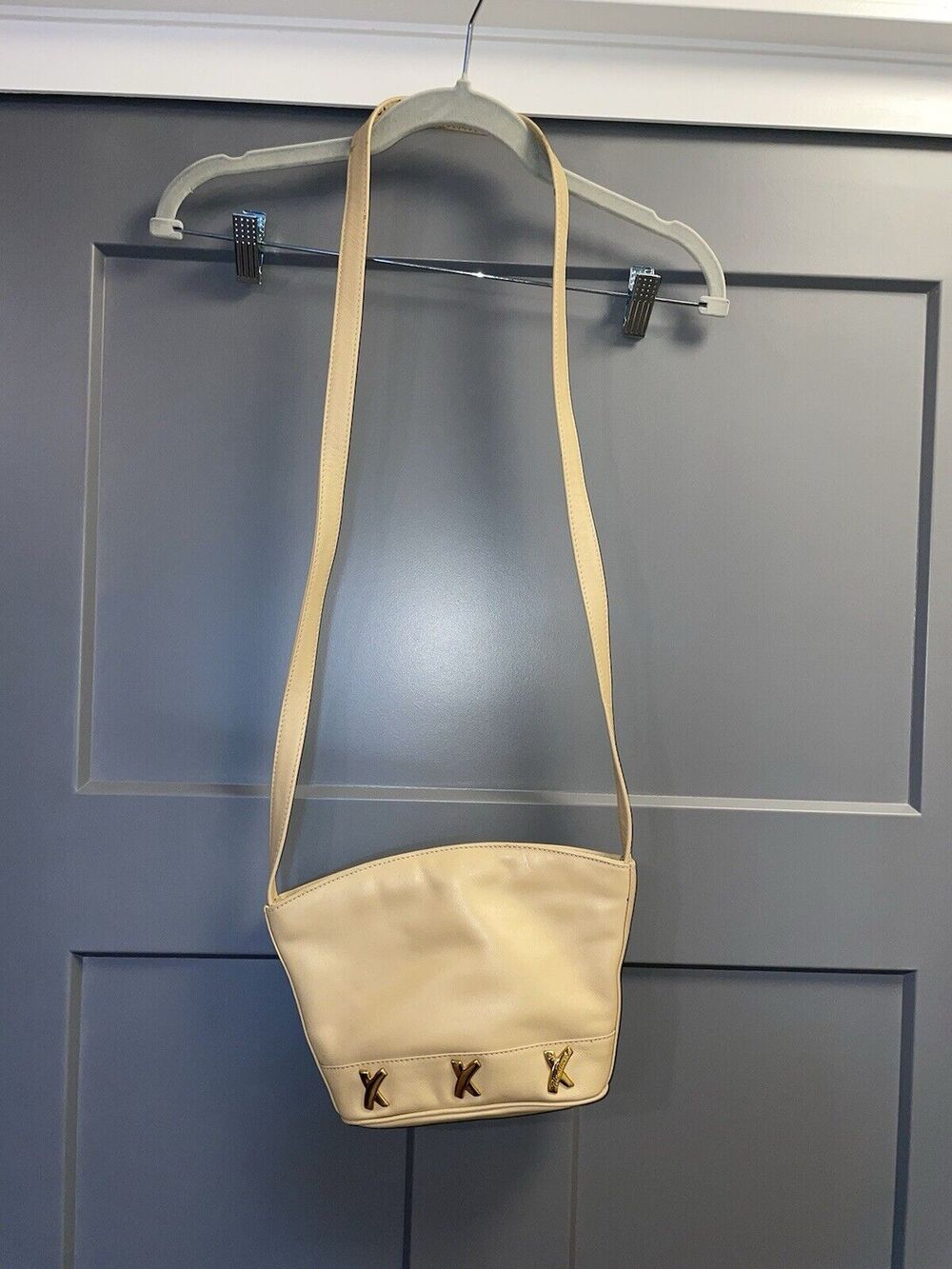 Paloma Picasso ITALY CREAM GENUINE LEATHER SHOULDER BAG X-BODY HANDBAG PURSE
